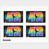 Sticker Rectangulaire Fun Fireworks + Rainbow Motif "42" Numéro d'événem (Feuille)