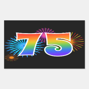 Sticker Rectangulaire Fun Fireworks + Rainbow Motif "75" Numéro d'événem