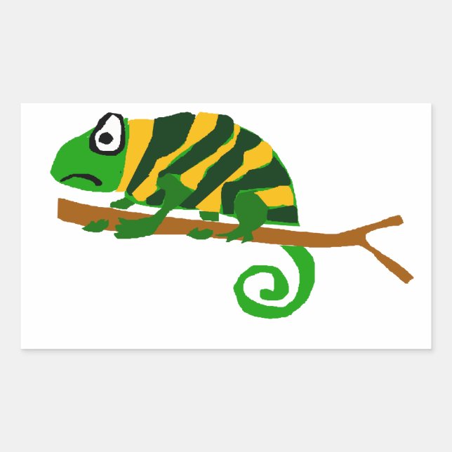 Sticker Rectangulaire Funky Green et jaune Chameleon Lizard Art (Devant)