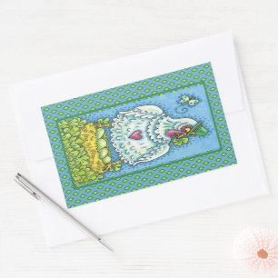 STICKER RECTANGULAIRE FUNNY IRISH HEN, OEUFS VERTS ET SHAMROCK CUIT