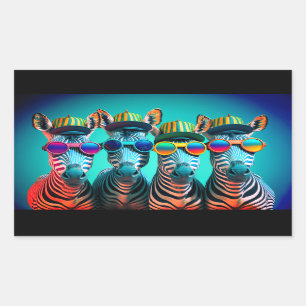 Sticker Rectangulaire Funny Zebras mignon Zoo Animaux Fête Casquettes Lu