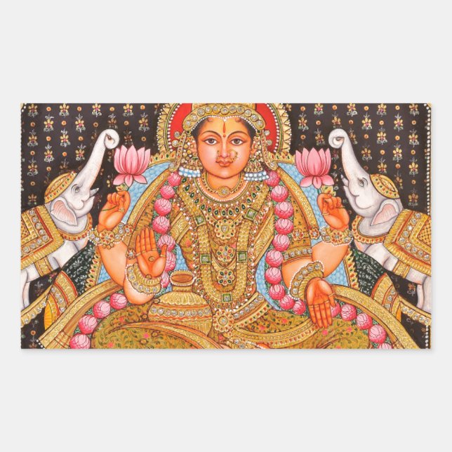 STICKER RECTANGULAIRE GAJA LAKSHMI INTRIQUE TANJORE PEINTURE {SOUTH IND (Devant)