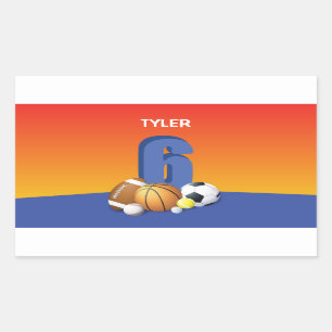 Sticker Rectangulaire Garçon 6e anniversaire Sports Balls