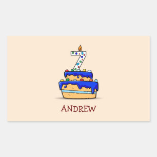 Sticker Rectangulaire Garçon 7e anniversaire, 7 sur Gâteau bleu doux
