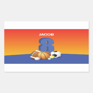 Sticker Rectangulaire Garçon 8 Anniversaire Sports Balls