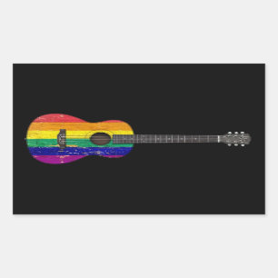 Sticker Rectangulaire Gay pride arc-en-ciel usé drapeau guitare acoustiq