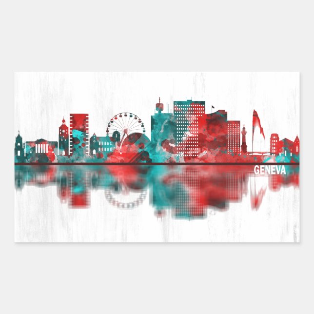 Sticker Rectangulaire Geneva Switzerland Skyline (Devant)