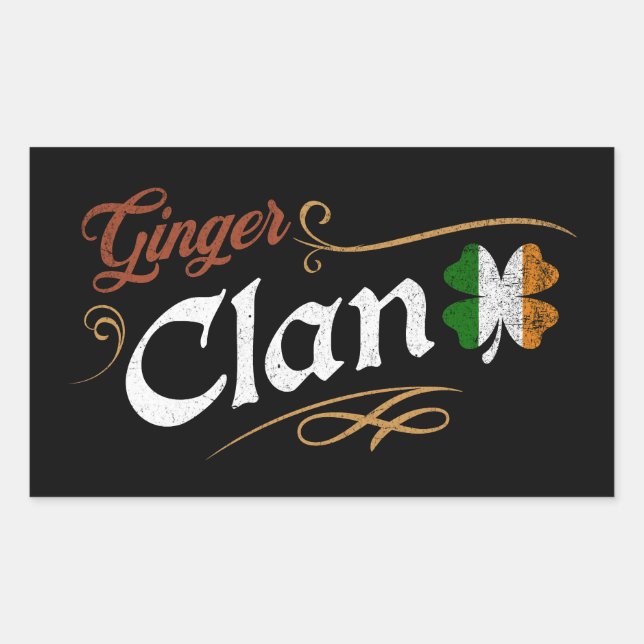 Sticker Rectangulaire Ginger Clan Irish Heritage Shamrock Vintage (Devant)