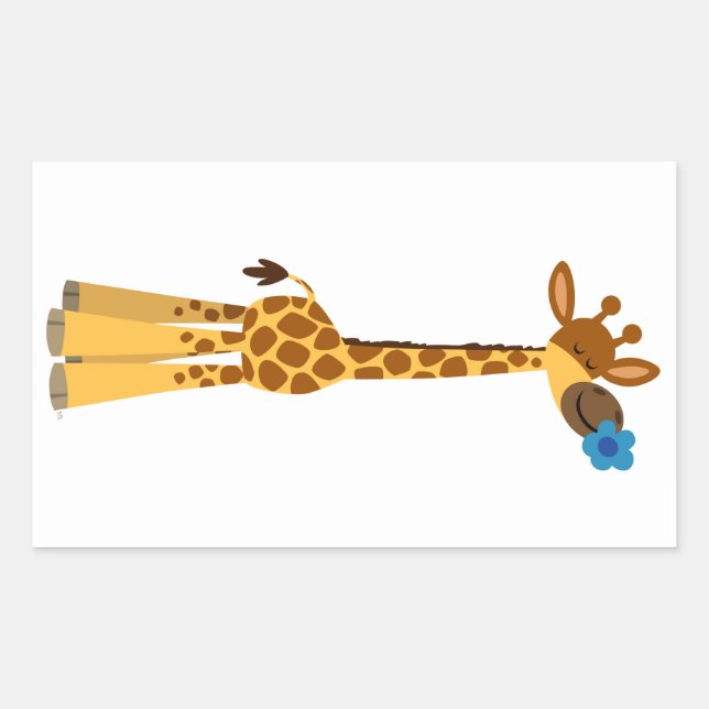 Sticker Rectangulaire Giraffe de cartons mignons et Stick aux fleurs (Devant)