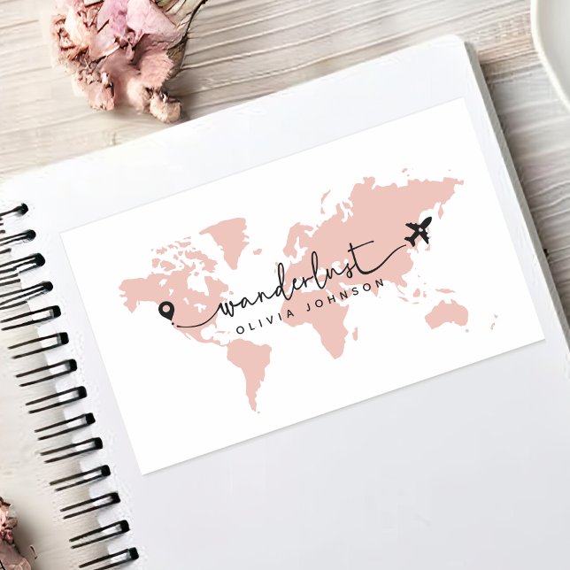 Sticker Rectangulaire Girls mignon rose Wanderlust World Script de Voyag (Créateur téléchargé)