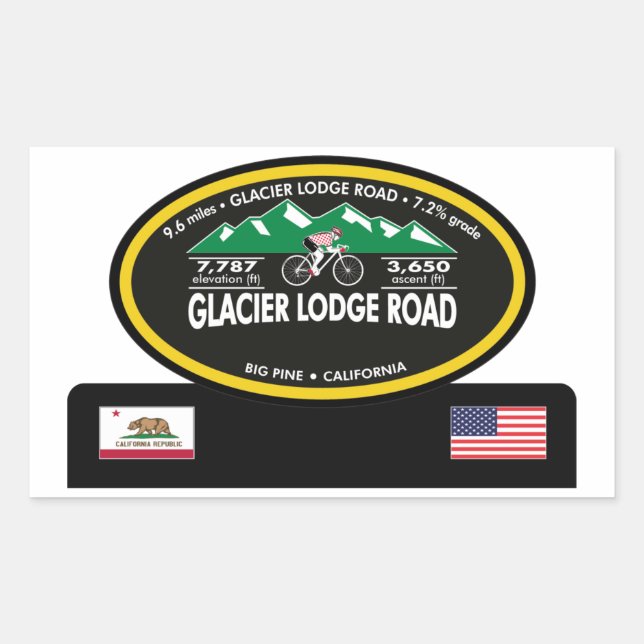 STICKER RECTANGULAIRE GLACIER LODGE ROAD - GRANDE PINE, CA - "TROPHE OVA (Devant)