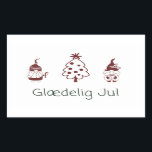 Sticker Rectangulaire Glæ delig jul, Danois Joyeux Noël<br><div class="desc">Glæ delig jul,  Danish Happy Christmas Sticker avec un design festif amusant et la langue danoise Noël salutation.</div>