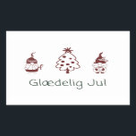 Sticker Rectangulaire Glæ delig jul, Danois Joyeux Noël<br><div class="desc">Glæ delig jul,  Danish Happy Christmas Sticker avec un design festif amusant et la langue danoise Noël salutation.</div>
