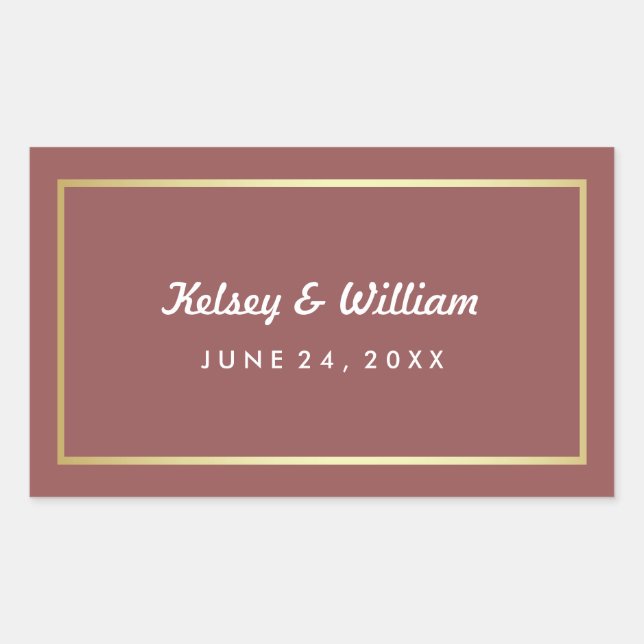 Sticker Rectangulaire Glam Marsala et Mariage d'or à eau Bouteille (Devant)