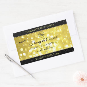 Sticker Rectangulaire Glamor Jaune Parties scintillant d'or Logo Étiquet