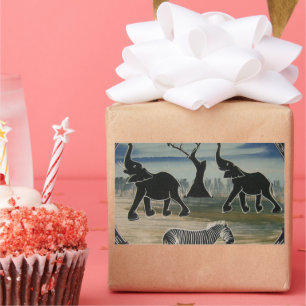 Sticker Rectangulaire Gloire de trompette de Mara Éléphant africain Zèbr