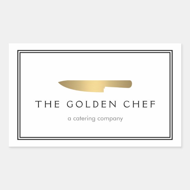Sticker Rectangulaire Gold Chef's Knife Logo Restaurant de restauration (Devant)