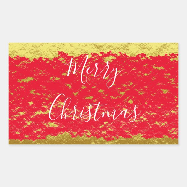 Sticker Rectangulaire Gold Foil Red Glittery Éclats Joyeux Noël (Devant)