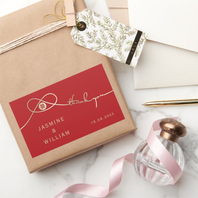 Sticker Rectangulaire Gold Knot Union Double Bonheur Mariage chinois (Cadeaux)