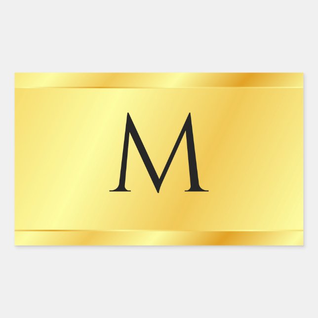 Sticker Rectangulaire Gold Look Moderne Élégant Modèle Monogramme (Devant)
