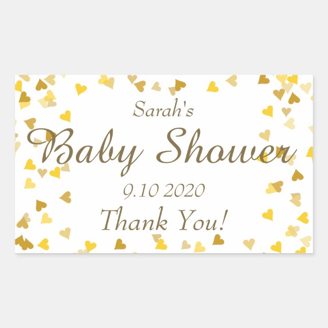 Sticker Rectangulaire Gold Love Hearts Baby shower / Sprinkle / Couples (Devant)