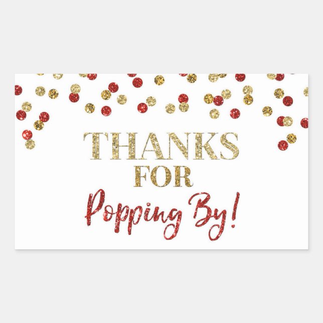 Sticker Rectangulaire Gold Red Confetti Merci pour Popping By (Devant)