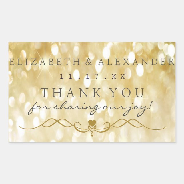Sticker Rectangulaire Gold Sparkle Mariage de Merci personnalisé (Devant)