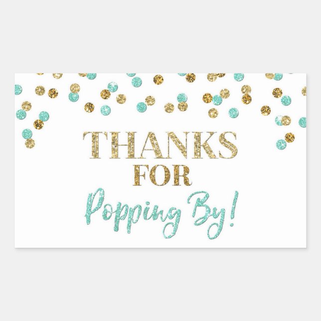 Sticker Rectangulaire Gold Turquoise Confetti Merci pour Popping By (Devant)