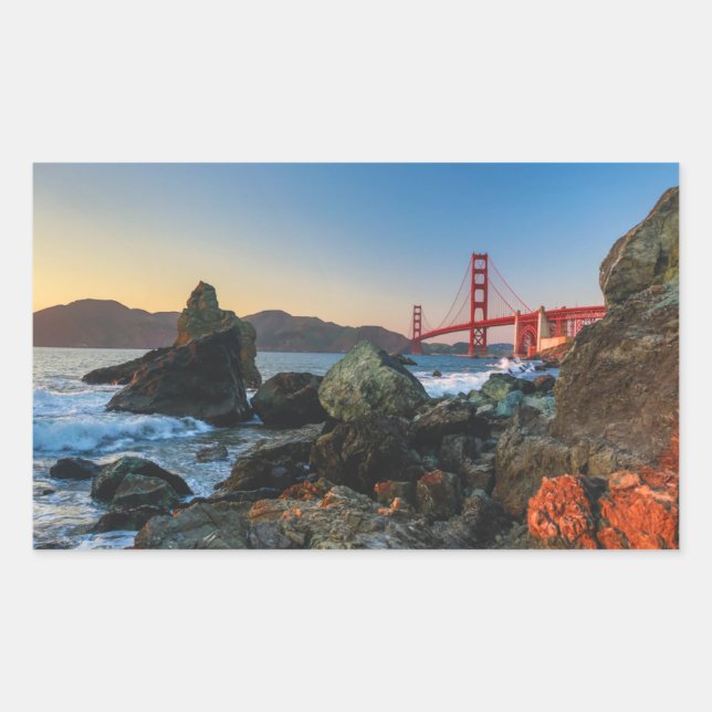 Sticker Rectangulaire Golden Gate Bridge à Dusk | San Francisco (Devant)