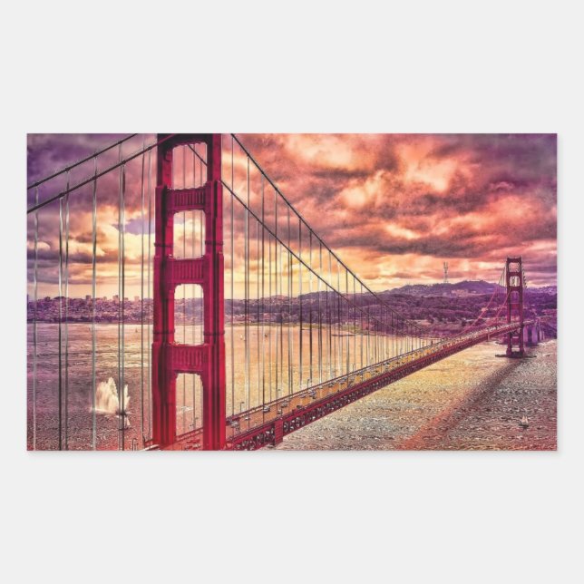 Sticker Rectangulaire Golden Gate Bridge à San Francisco, Californie. (Devant)