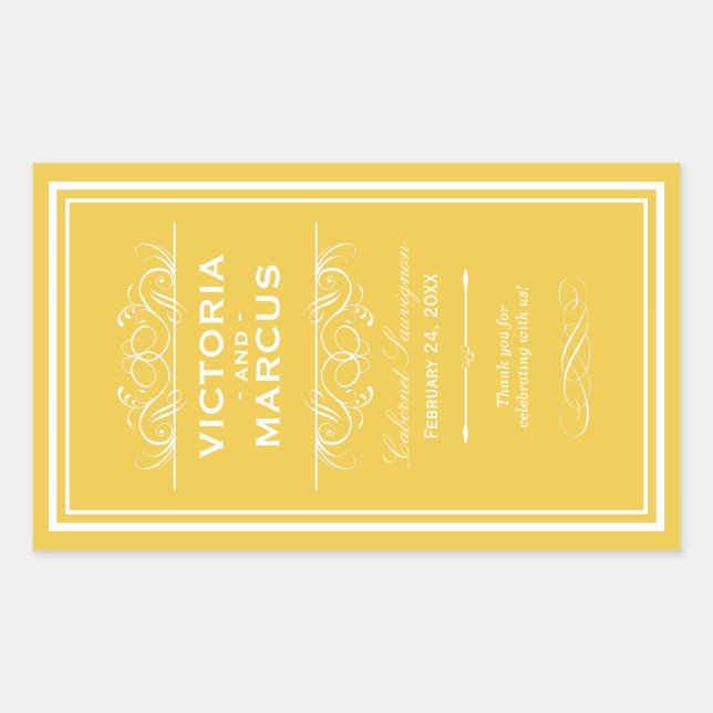 Sticker Rectangulaire Golden Jaune élégant mariage Monogramme bouteille  (Devant)