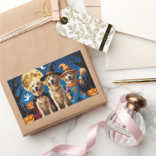 Sticker Rectangulaire Golden Retriever Chiens Citrouille Halloween Funny
