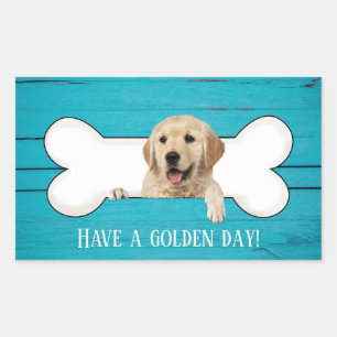 Sticker Rectangulaire Golden Retriever dans l'os de chien