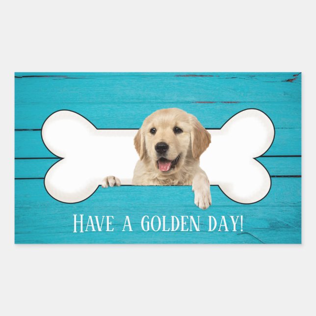 Sticker Rectangulaire Golden Retriever dans l'os de chien (Devant)