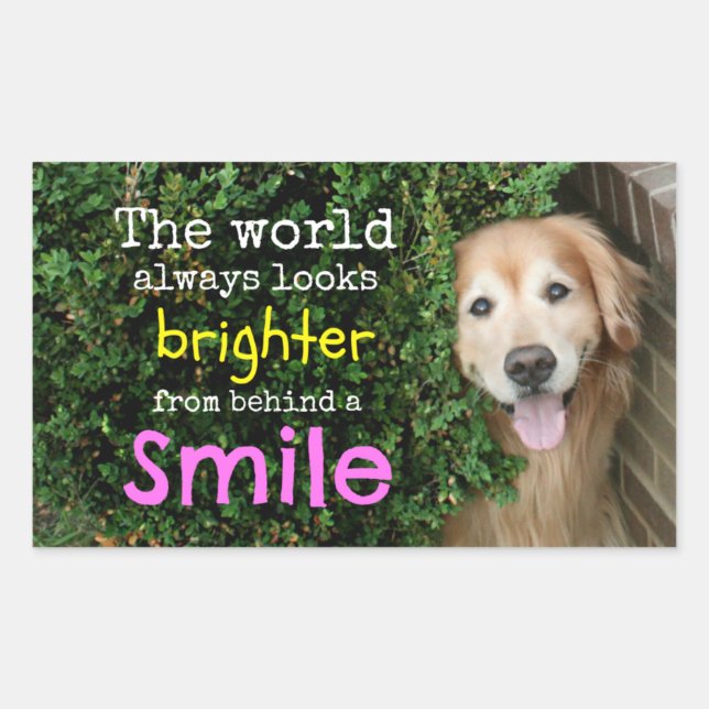 Sticker Rectangulaire Golden Retriever Derrière Un Sourire (Devant)