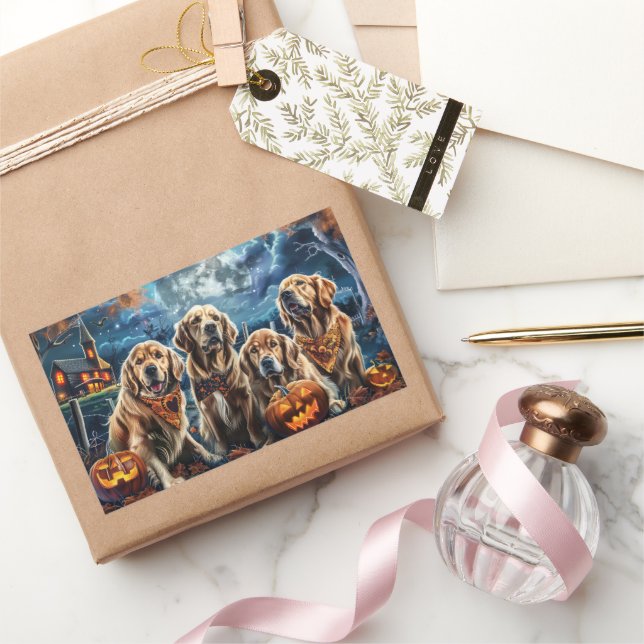 Sticker Rectangulaire Golden Retriever Halloween Épouvante  (Cadeaux)