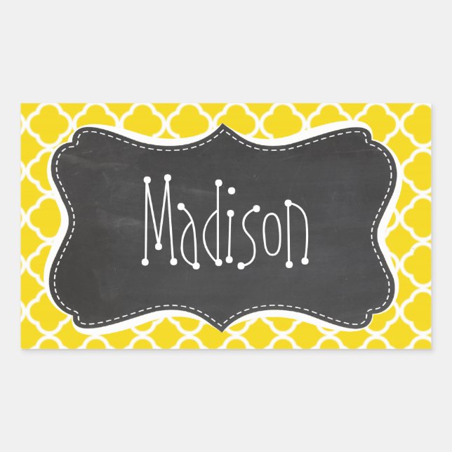 Sticker Rectangulaire Golden Yellow Moroccan Quatrefoil; chalkboard look (Devant)