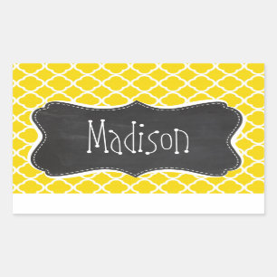 Sticker Rectangulaire Golden Yellow Moroccan Quatrefoil; chalkboard look