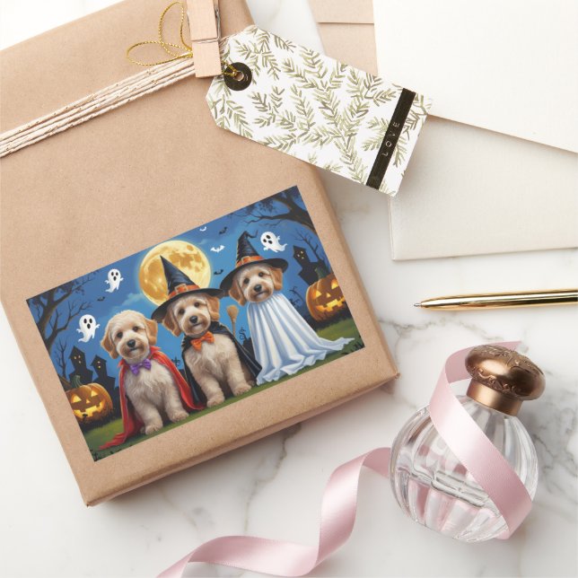 Sticker Rectangulaire Goldendoodle Chiens Citrouille Halloween Funny (Cadeaux)