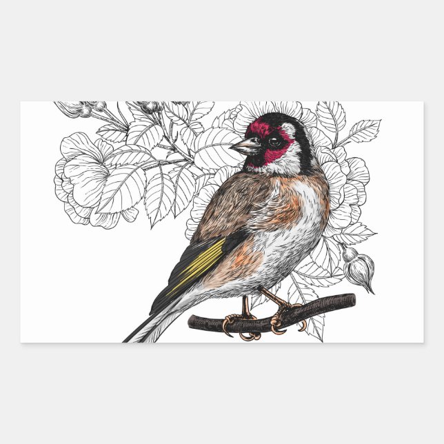 Sticker Rectangulaire Goldfinch et rose (Devant)