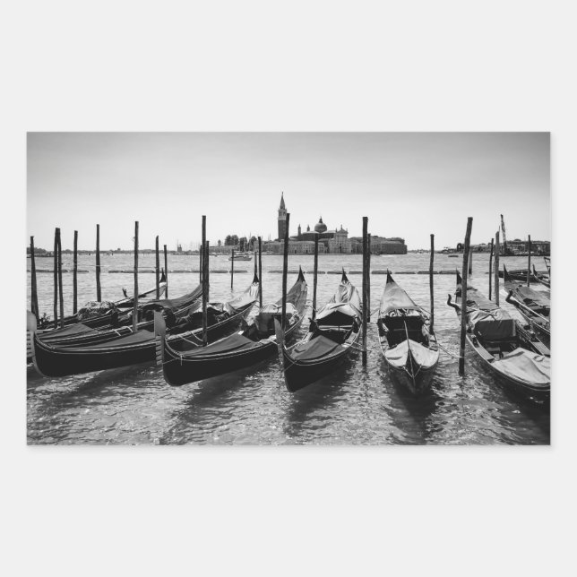 Sticker Rectangulaire Gondolas à Venise en noir et blanc (Devant)