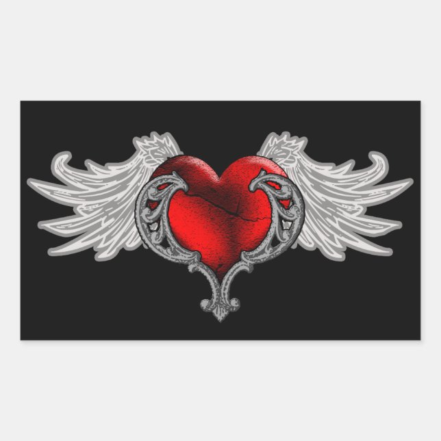 Sticker Rectangulaire Goth Heart avec Ange Wings (Devant)