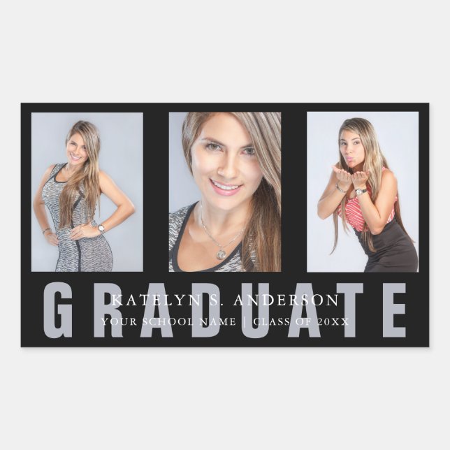 Sticker Rectangulaire Graduation Photo Collage personnalisé Bâton rectan (Devant)