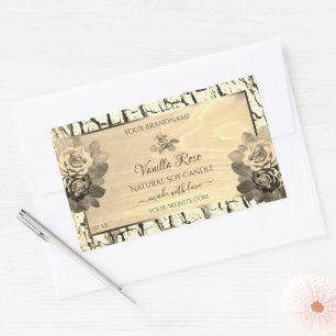 Sticker Rectangulaire Grain de bois Brown clair Sepia Roses Produit Étiq