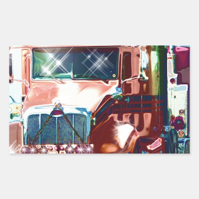 Sticker Rectangulaire Grand camion lourd rouge pour des camionneurs et (Devant)