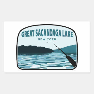 Sticker Rectangulaire Grand lac Sacandaga New York Canne à pêche