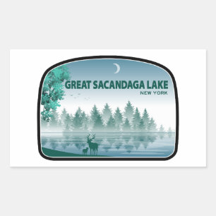 Sticker Rectangulaire Grand lac Sacandaga New York Cerfs