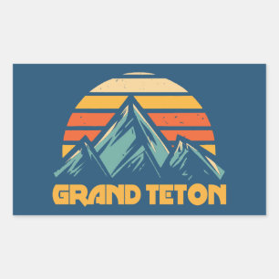 Sticker Rectangulaire Grand Teton Rétro Turquoise