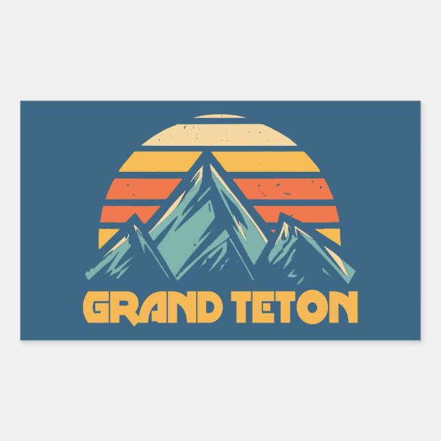Sticker Rectangulaire Grand Teton Rétro Turquoise (Devant)