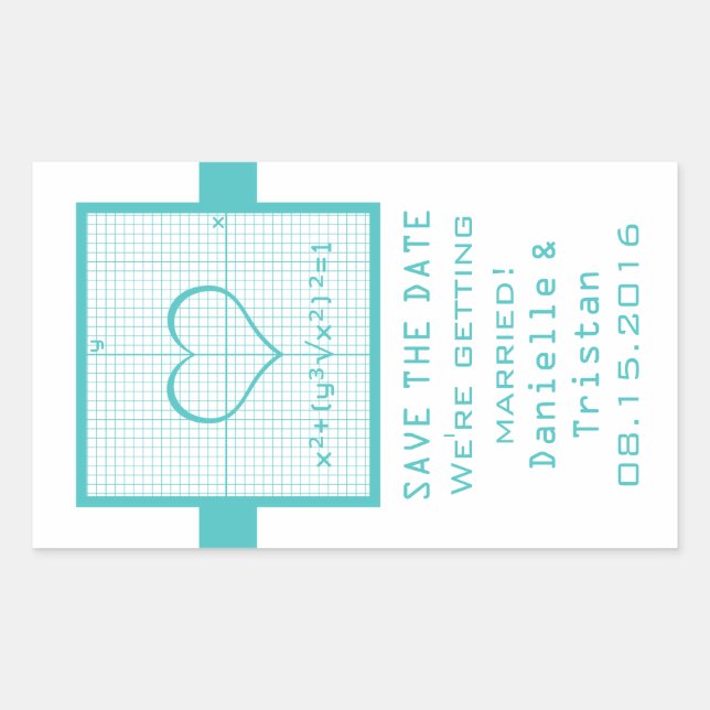 Sticker Rectangulaire Graphique de mathématiques cardiaques turquoises E (Devant)
